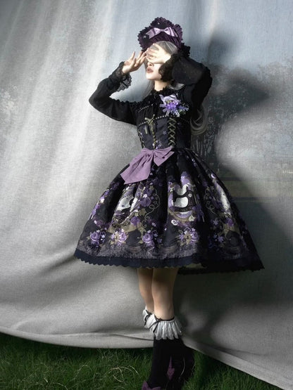 Print Jumper Purple Lolita and Black Jacquard Floral Bunny Dress Skirt