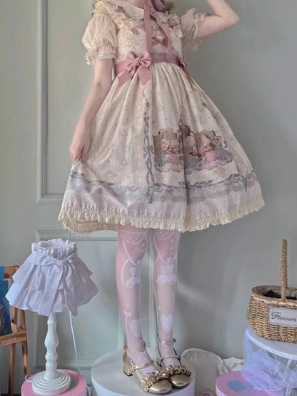 White Teddy Style Colors: Pattern Sheer Stockings (2 Lolita Bear