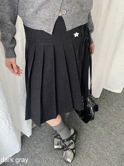 Casual Pleated A-Line Skirt with Star Decoration - Solkatt