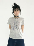 Pattern Version Graffiti Sleeve Gray Neck Round Tee Short in