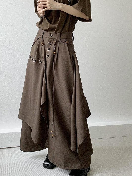 Pants Avant-Garde Draping Coffee Lolita with Ouji Wide-Leg