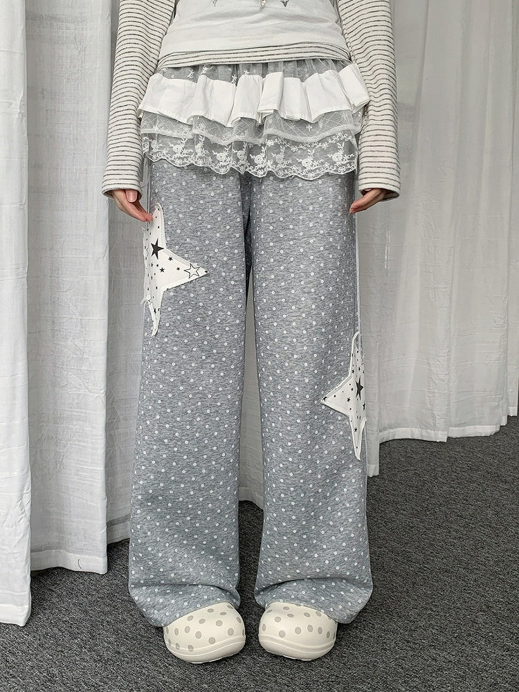 Polka Dot Trousers with Star Embellishment in Gray - Solkatt