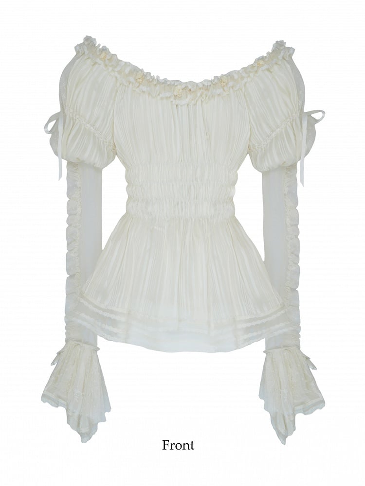 Lace with Beige Lolita Blouse Off-the-shoulder Cuffs