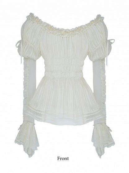 Lace with Beige Lolita Blouse Off-the-shoulder Cuffs