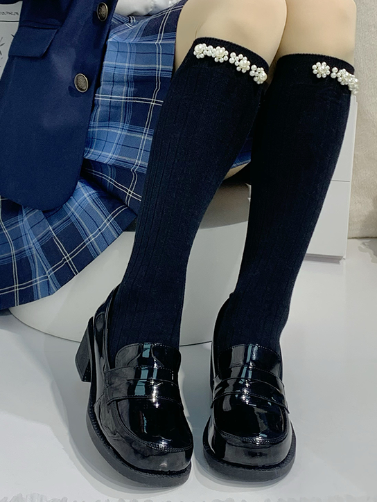 Low-heel/Mid-heel Black Preppy Style Loafers with Fleece Lining & Slip-in Fit Design