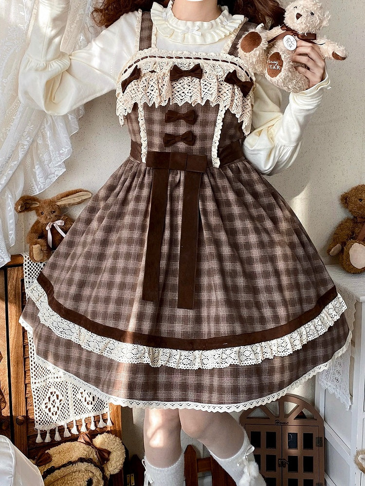 Braunes kariertes süßes Lolita-Kleid