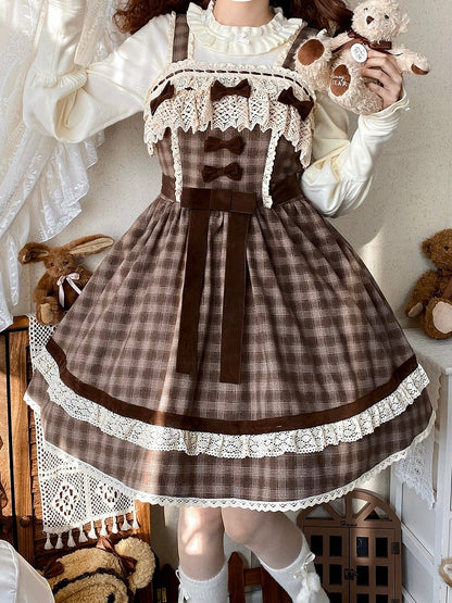 Braunes kariertes süßes Lolita-Kleid
