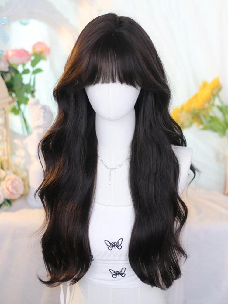 ブラックティー/ブラウンのアンダーバスト丈ウェーブウィッグ（エアバング付き）