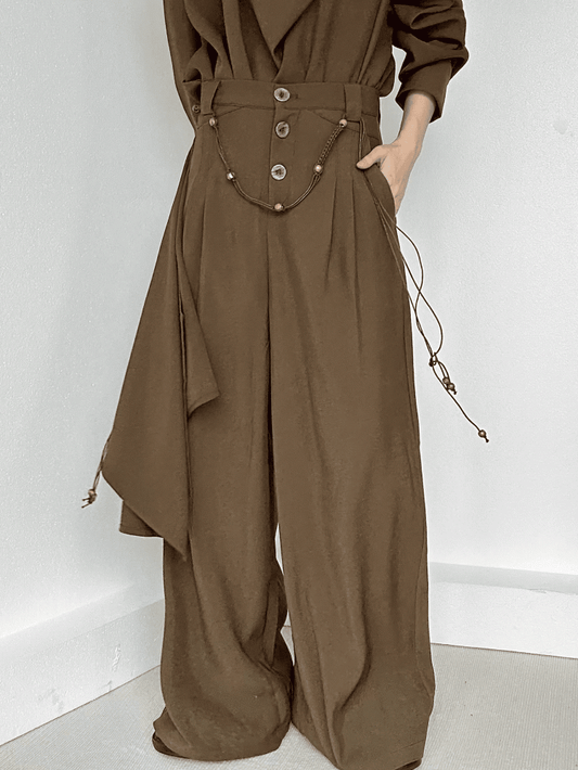 High-Waisted Three-Button Pants Ouji Cut Fly Lolita Wide-Leg Panel Draped Coffee with