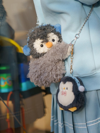 Grey Cute Penguin Plush Backpack Crossbody Bag Small/Middle/Large Size