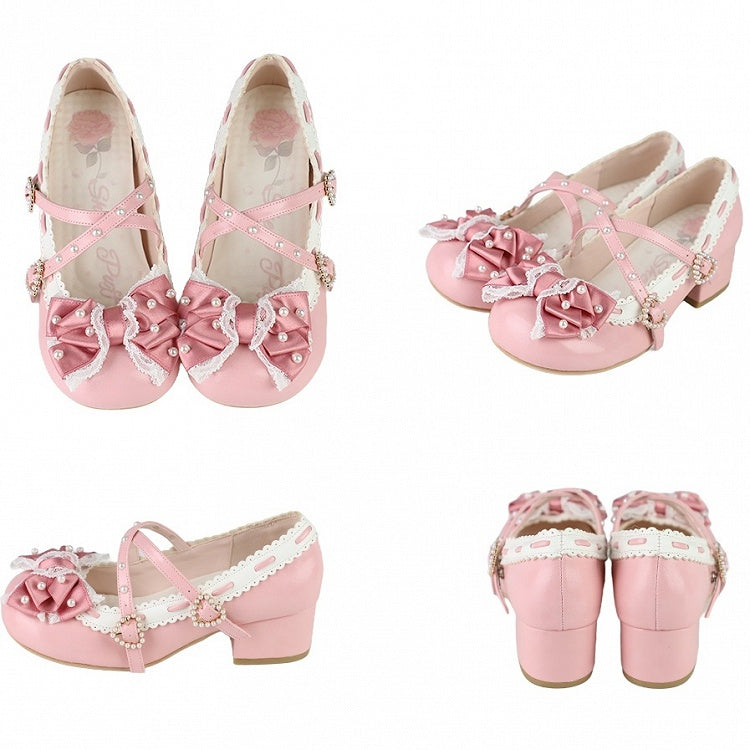 Janes Deep Lolita Classic Mary - Mid-heel Pink Detailing Bead