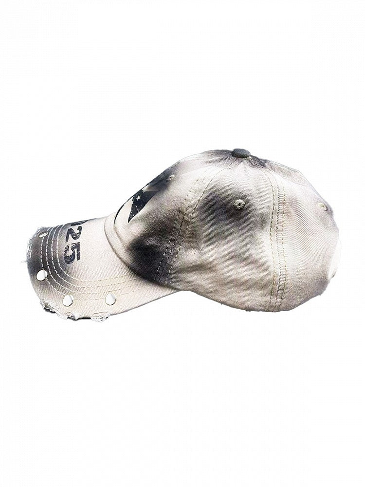 Rock Punk Distressed Khaki Baseball Cap Studs Cross Print