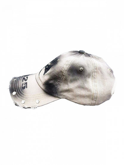 Rock Punk Distressed Khaki Baseball Cap Studs Cross Print