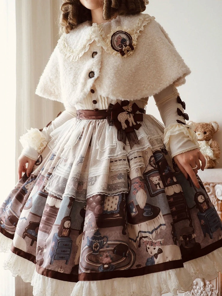 Peter Plush Collar Pan Beige Sweet Cape Lolita