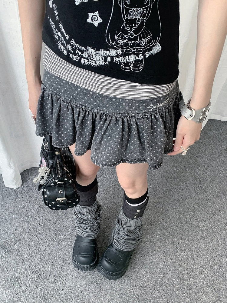 Gray Casual Star Pattern Ruffle Skirt - Solkatt