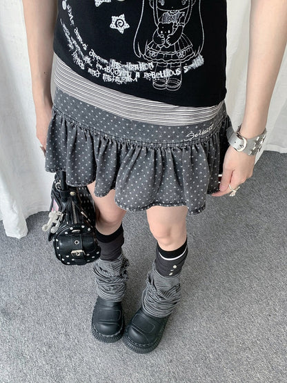 Gray Casual Star Pattern Ruffle Skirt - Solkatt