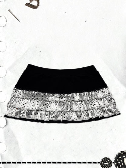 Gothic Pattern Polka Ruffles - Skirt Dot with White Tiered Black