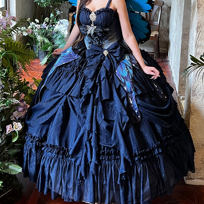 Nacht dunkles Kleid blau Taille Boden Prom wunderschöne Länge Sternenkorsett