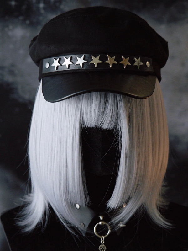 Details Gothic Hat Black Studs Star-shaped Beret