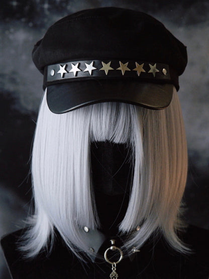 Details Gothic Hat Black Studs Star-shaped Beret