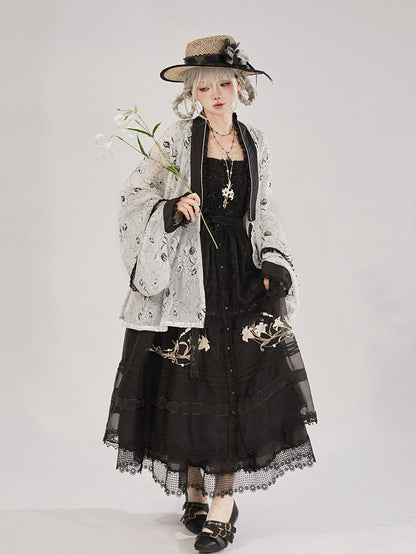 Floral Embroidery Wide Sleeve Bow Top - Tan Tuan