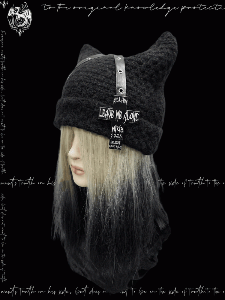 Straps Accent Beanie Design Criss-cross Glamorous Cross Punk Black Cat Ears
