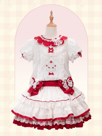 Dress Low-Waist Cake Sweet Red White Strawberry Lolita Pattern