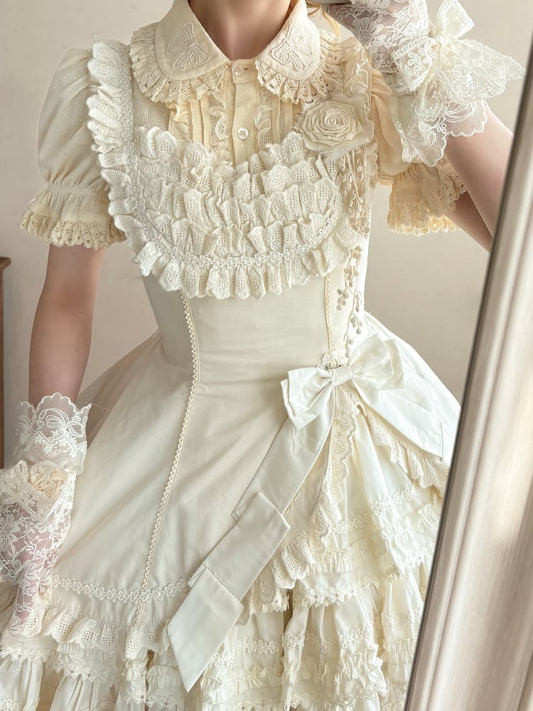 Jumper Slim Lolita Beige Fit Tiered Waist Elegant Skirt