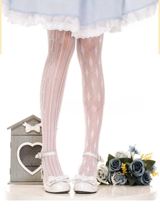 ホワイトダイヤモンド柄ロリータ網タイツ