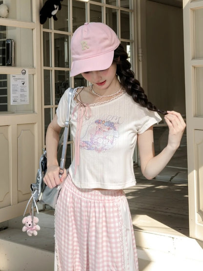 ロング/ショート 山羊座 星座プリント ホワイト コットン Tシャツ バージョン