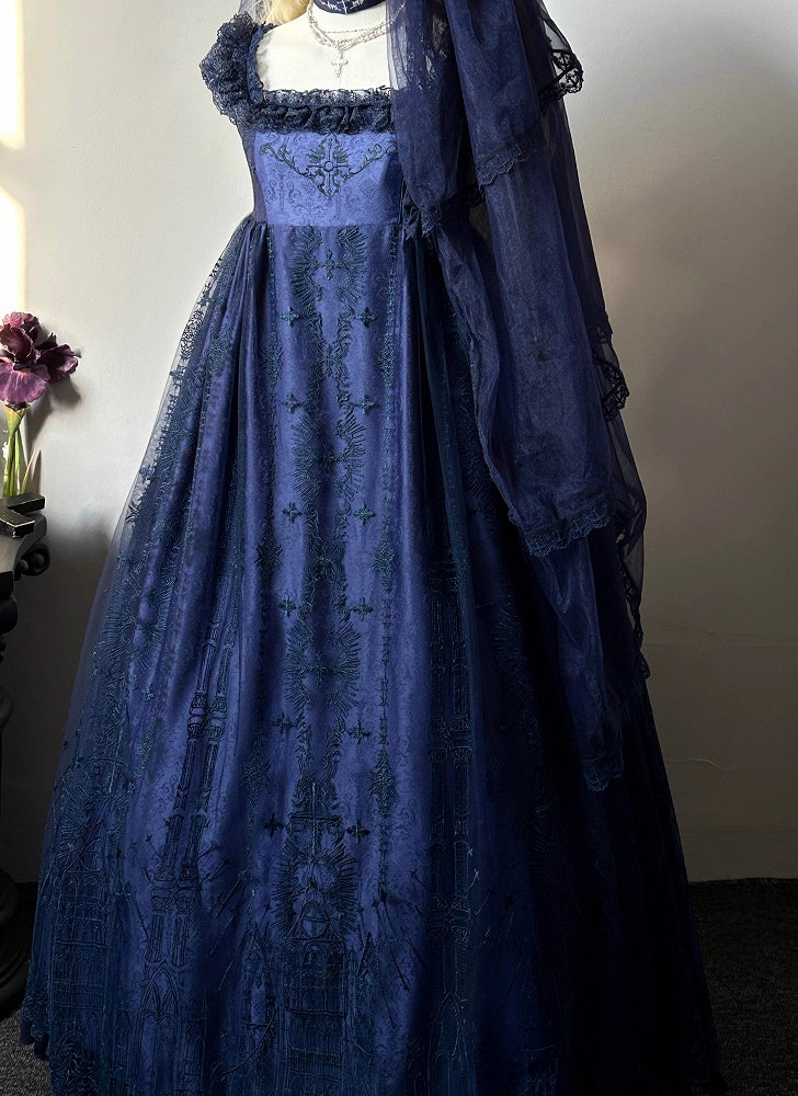 Dark Blue Cathedral Empire Waist Dress Gothic Lolita JSK