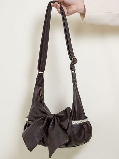 Bow With Oversized Shoulder Detailed Brown Elegant Tote Bag Classic Lace