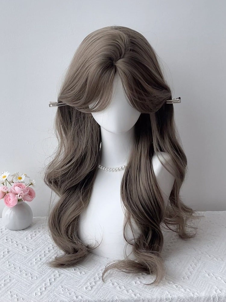 Dusty Brown 65cm Curtain Bangs Wavy Wig - Sleepy Fish