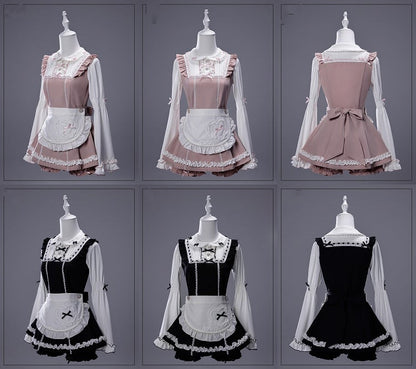 - Baggy Top Jirai Kei Maid-Inspired Black/Pink Three-Piece Set Sleeve
