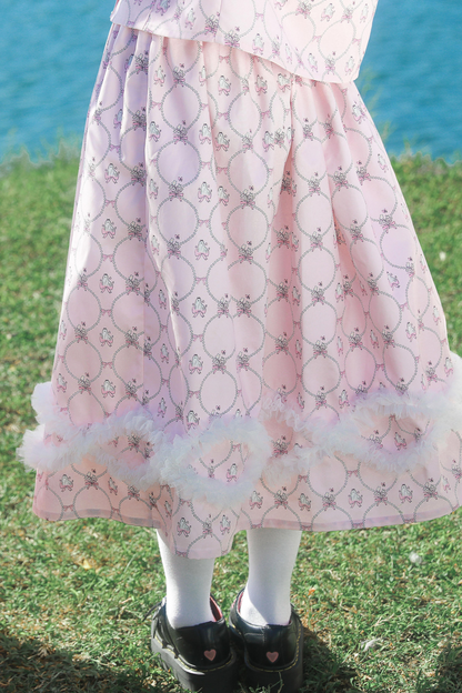 メッシュパールウェーブプリントピンクアニマルスカート