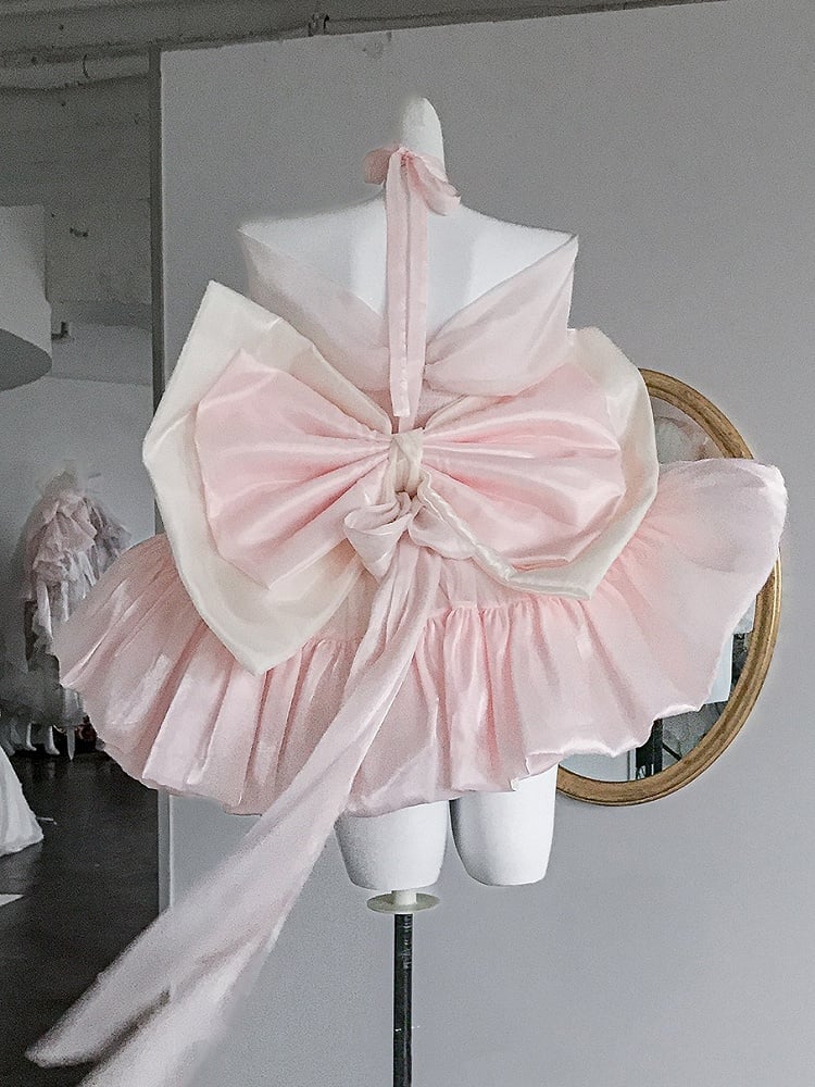 Dress Yellow Pink Lolita Bodice Details Balletcore Hime Bowknot on Strapless and
