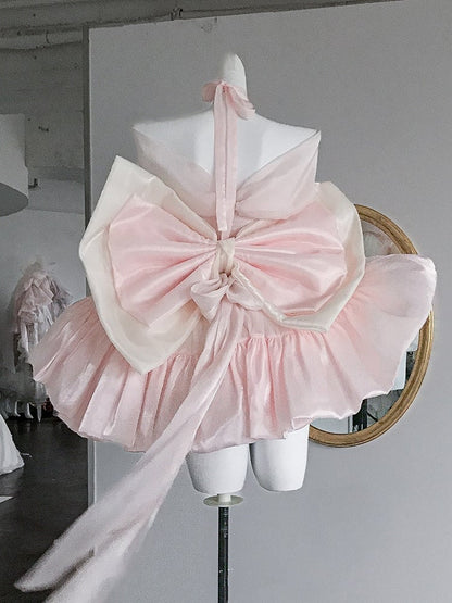Dress Yellow Pink Lolita Bodice Details Balletcore Hime Bowknot on Strapless and