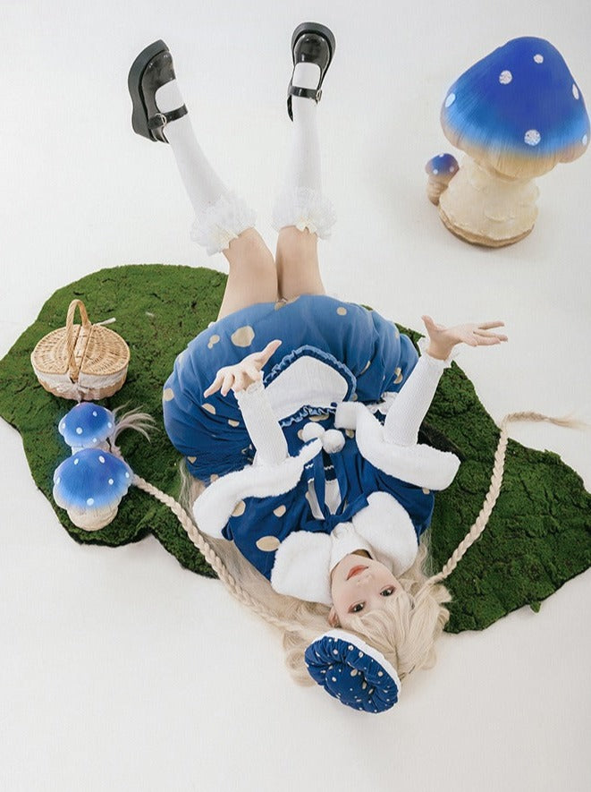 スカート帽子 + 小さな帽子 ハートアクセサリー + 大きなフリル + ケープ マッシュルーム + サスペンダー ファーブローチ帽子