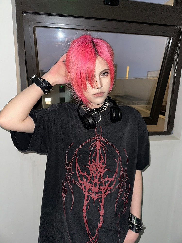 Short Sleeve T-Shirt with Red Tattoo Print - WET BODY