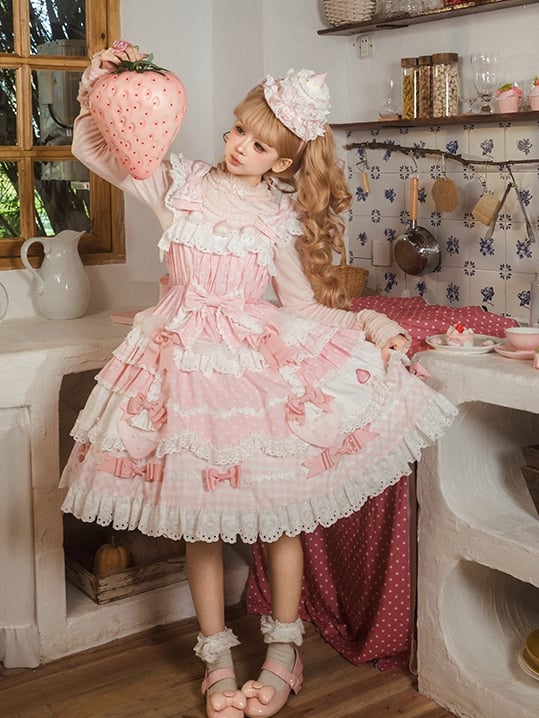 and Lace Lolita Pink with Long Top Neckline Cuffs Sleeves