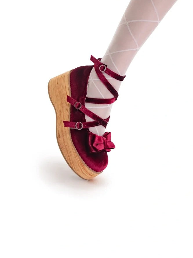 Riemen Mary Crisscross - Plattform Samt Akzente Lolita Schleife Wein Sweet Red Janes