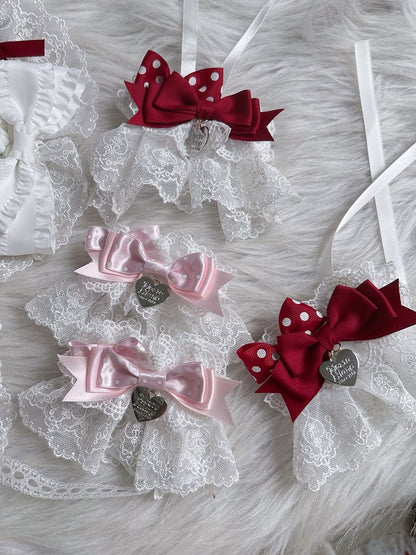 Bow Heart-Shaped Lace Wrist Cuffs Pink/Red Charm