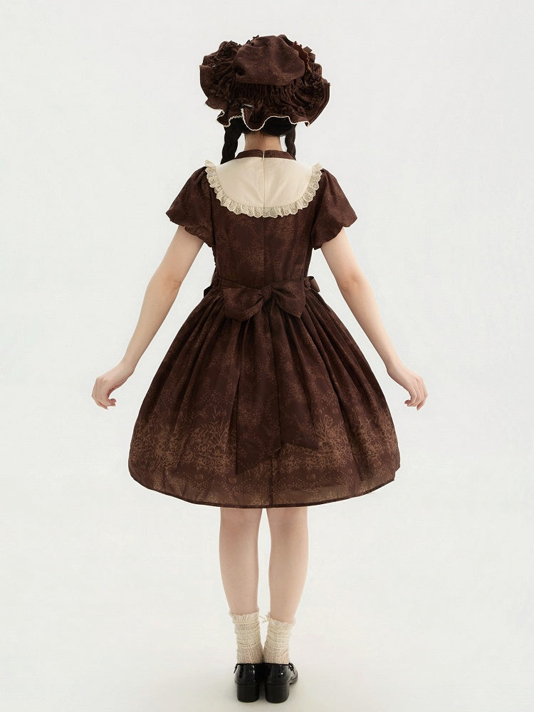 Piece Version Lolita Floral Bodice One Embroidery Classic and Brown Short Bowknot