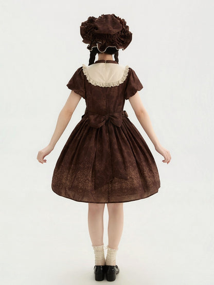 Piece Version Lolita Floral Bodice One Embroidery Classic and Brown Short Bowknot