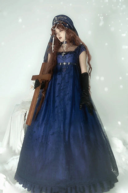 Dark Blue Cathedral Empire Waist Dress Gothic Lolita JSK