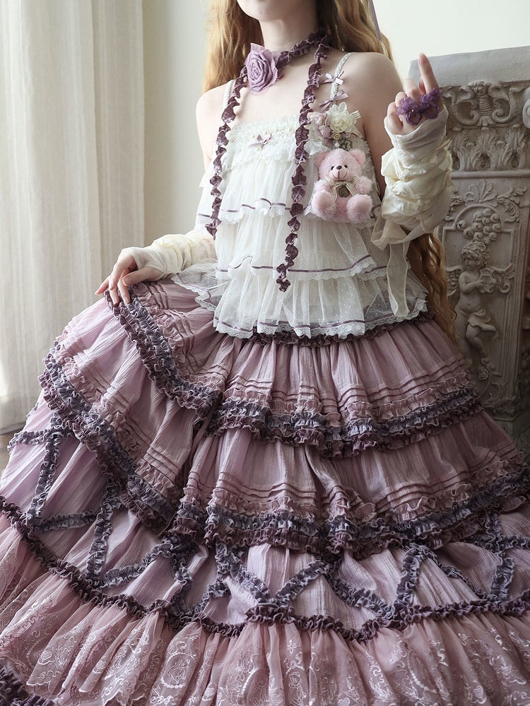 Teddy Lolita Purple Pink Embroidery Skirt Details House Fashion