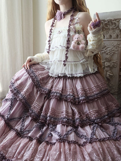 Teddy Lolita Purple Pink Embroidery Skirt Details House Fashion