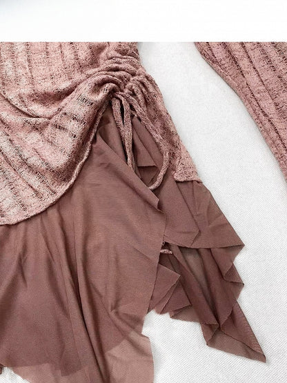 + Schal Brauner Buchstabe Asymmetrisches Top Musterdruck Millard Rötlich Gestreifter Modesaum