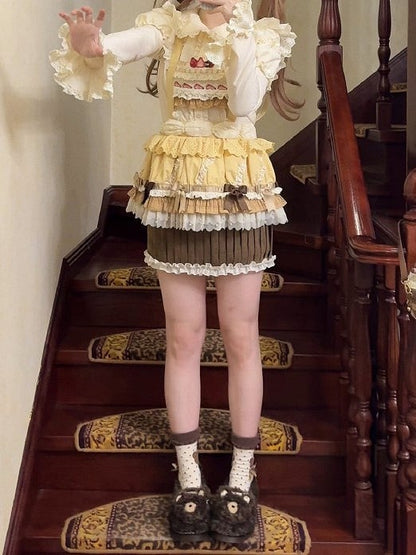 Strawberry Overall Lolita Embroidery Bodice Yellow Hem Sweet Cake Skirt Cupcake