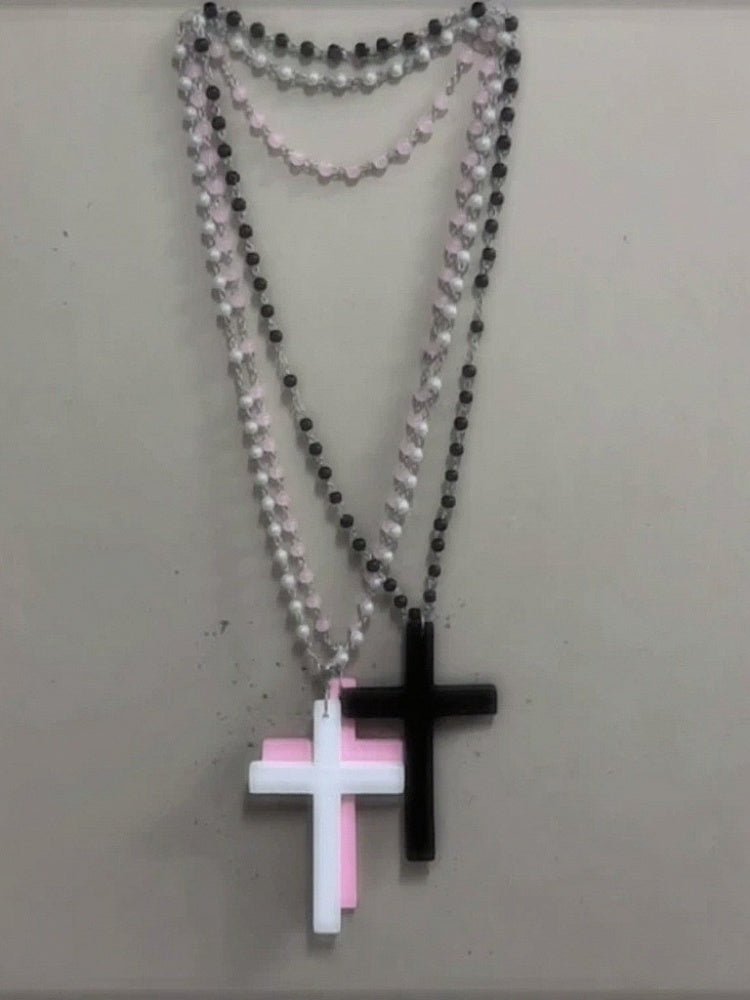 Gothic Y2K Beaded Necklace with Cross - Boobi Shop